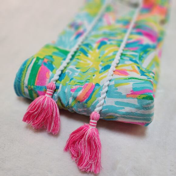 Lilly Pulitzer Dress XS Swim Cover Up Hooded Hoodie Tassel Neon Green Pink - Picture 10 of 15